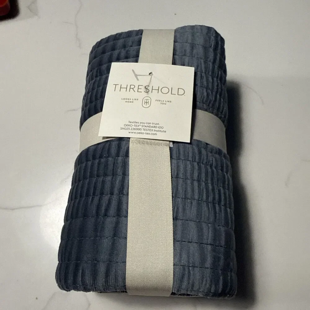 Threshold Ruched Velvet King Sham 36 X 20 Blue Gray Textured Modern NWT